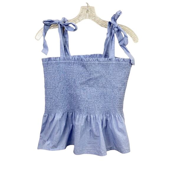 J Crew Factory Smocked Tie-Shoulder Blue Tank Top - Picture 4 of 8
